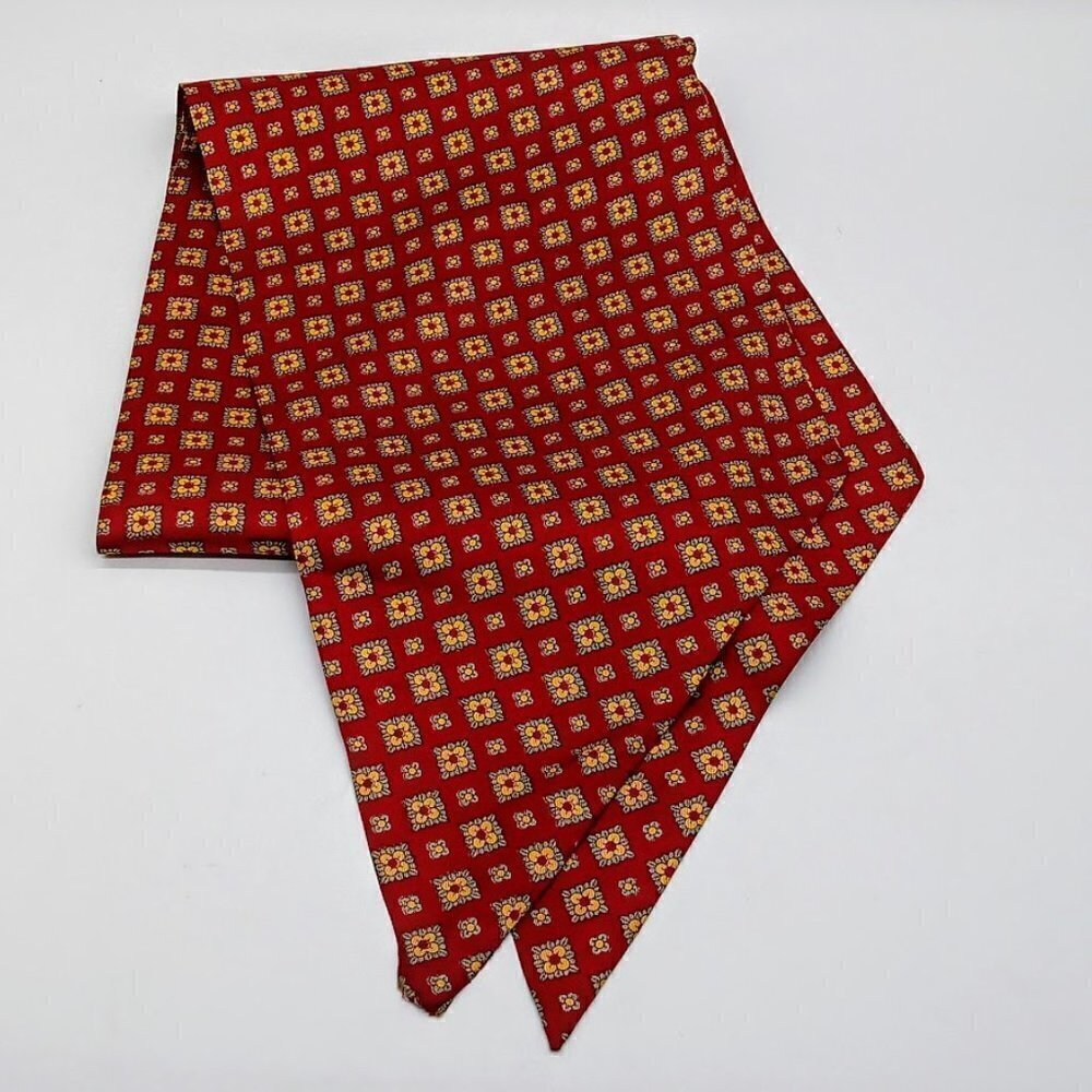 Sailor Burgundy Red Gold Print Oblong Silk Scarf - Picture 2 of 6